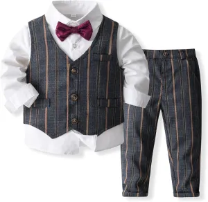 Kimocat Baby Boy Clothes Outfit Suit Long Sleeve Gentleman Tuxedo Vest Wedding Birthday Party Suit