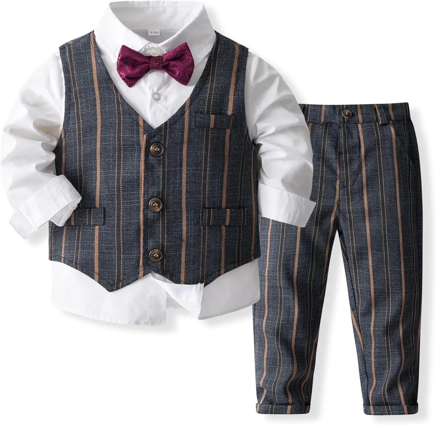 Kimocat Baby Boy Clothes Outfit Suit Long Sleeve Gentleman Tuxedo Vest Wedding Birthday Party Suit