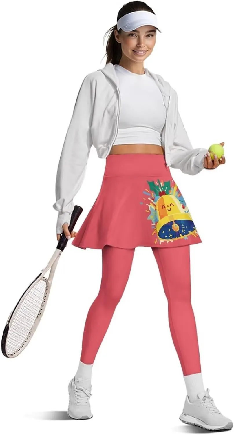 Ladybug Tennis Skirted Leggings with Pocket,Women Turtle Elastic Yoga Legging with Skirt,Forest Comfy Yoga Leggings