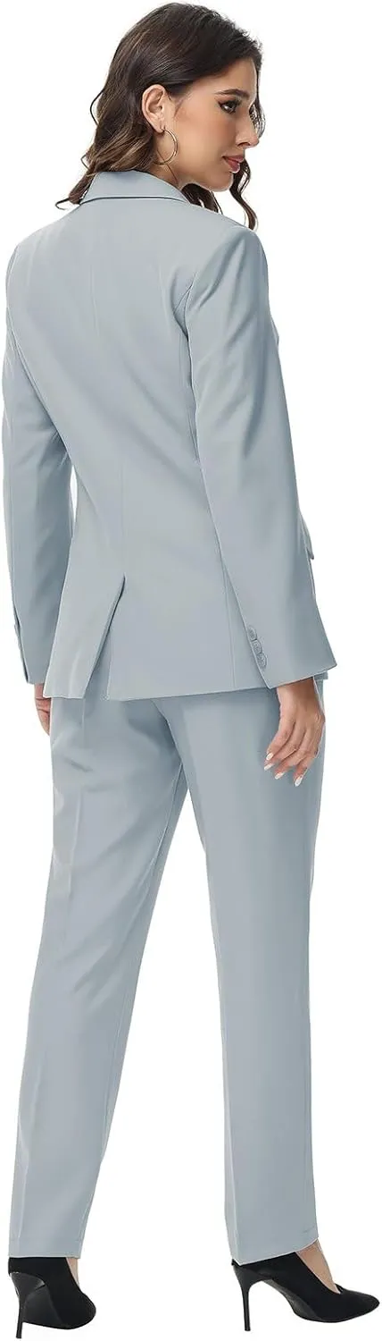 Lamgool Women Suit 2 Pieces Set One Button Lady's Business Formal Peak Lapel Blazer and Pants for Work