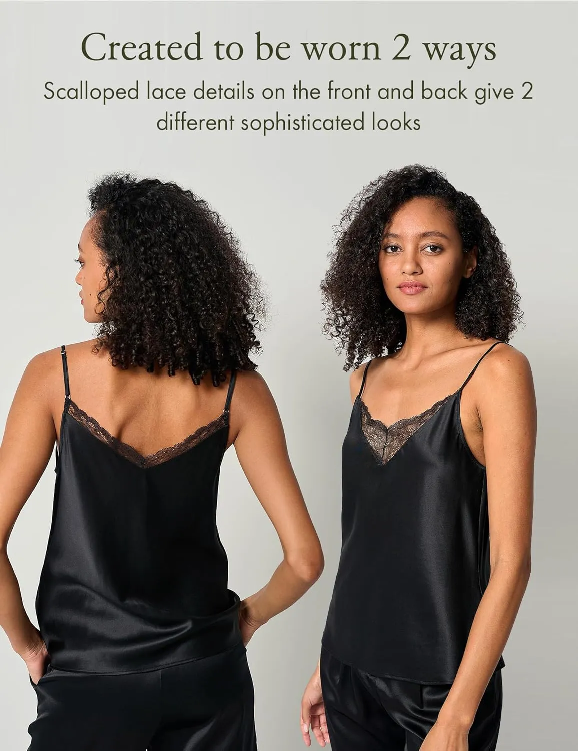 LilySilk Pure Silk Lace Camisole for Women 100% Silk Lingerie Base Layer Adjustable 2-in-1 Summer Tank Tops Ladies