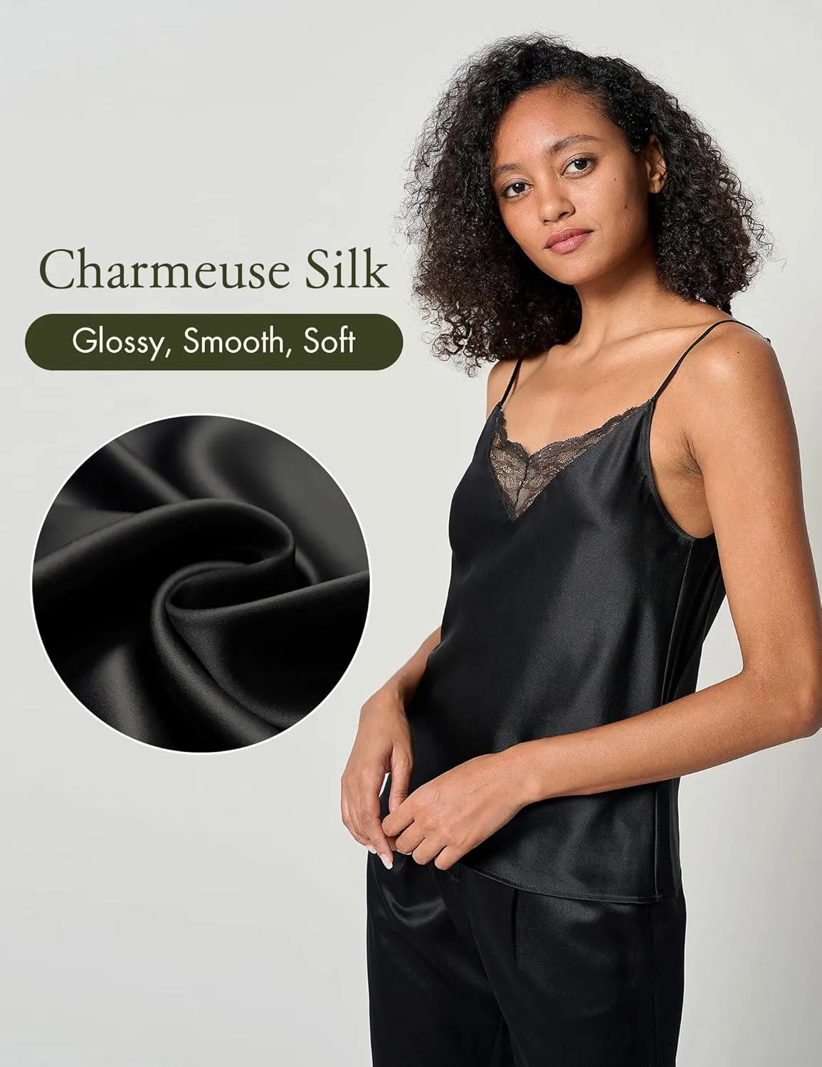 LilySilk Pure Silk Lace Camisole for Women 100% Silk Lingerie Base Layer Adjustable 2-in-1 Summer Tank Tops Ladies
