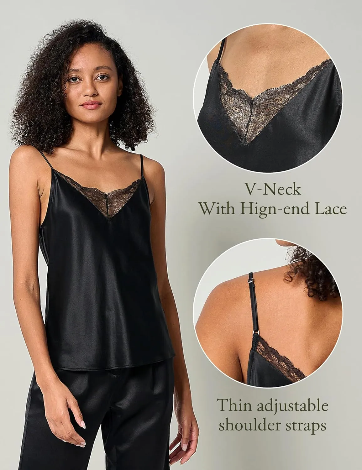 LilySilk Pure Silk Lace Camisole for Women 100% Silk Lingerie Base Layer Adjustable 2-in-1 Summer Tank Tops Ladies