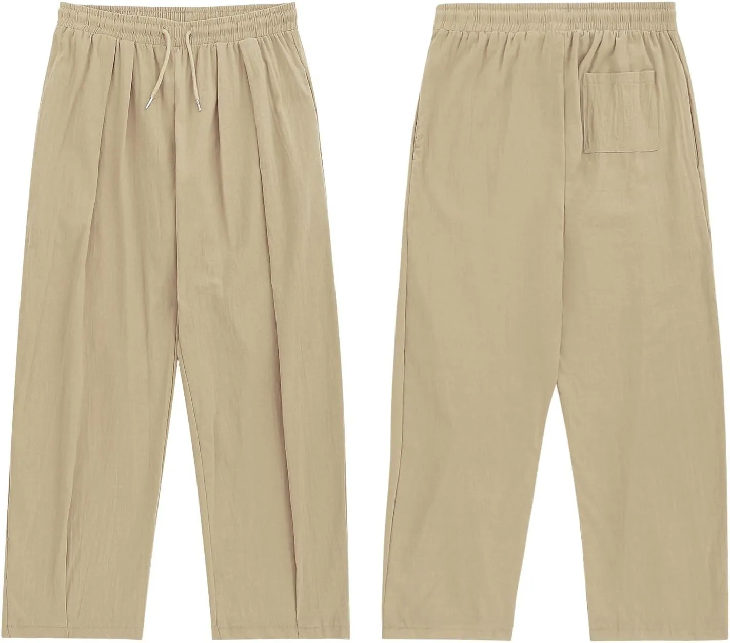 Linen Pants Women 2025 Summer Drawstring Elastic Waist Lightweight Palazzo Pants Baggy Comfy Vacation Trouser with Pockets