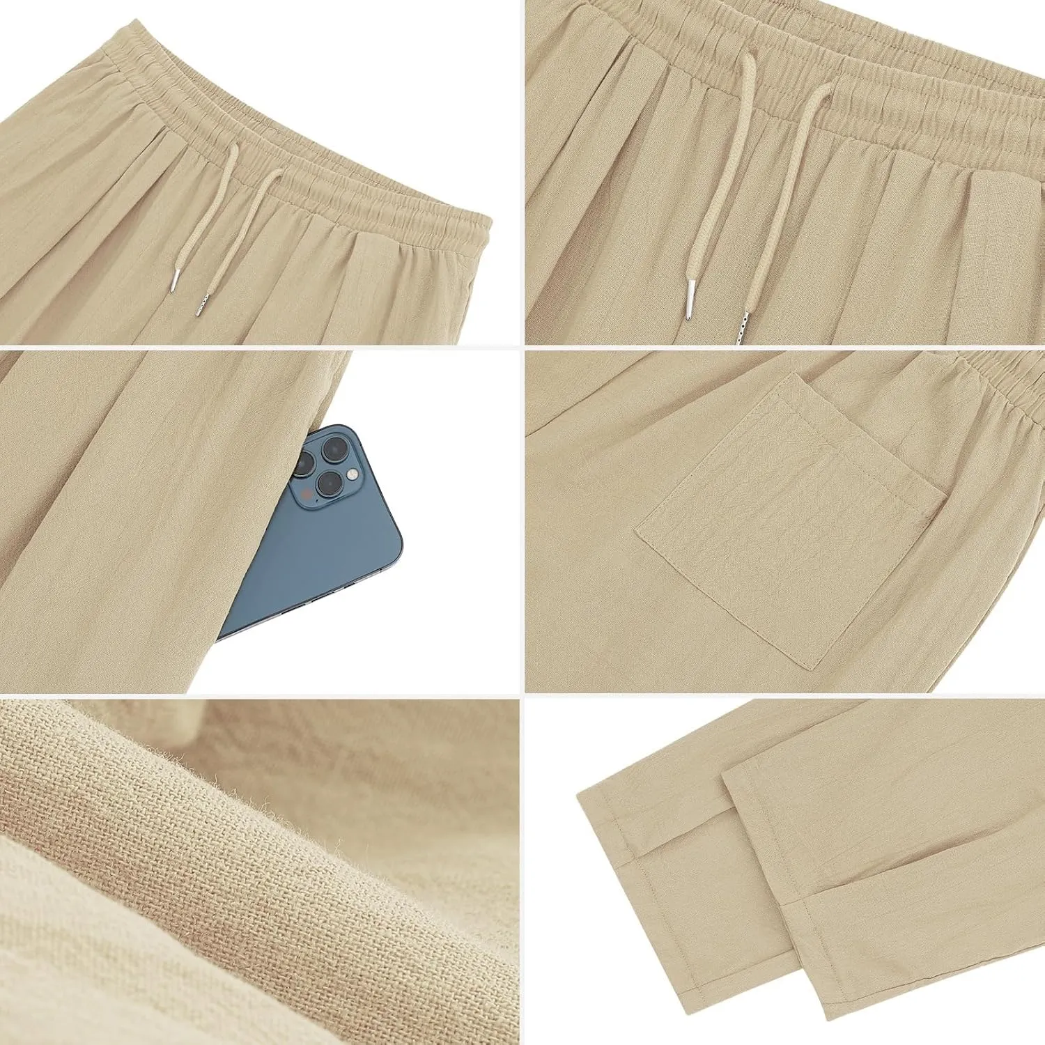 Linen Pants Women 2025 Summer Drawstring Elastic Waist Lightweight Palazzo Pants Baggy Comfy Vacation Trouser with Pockets