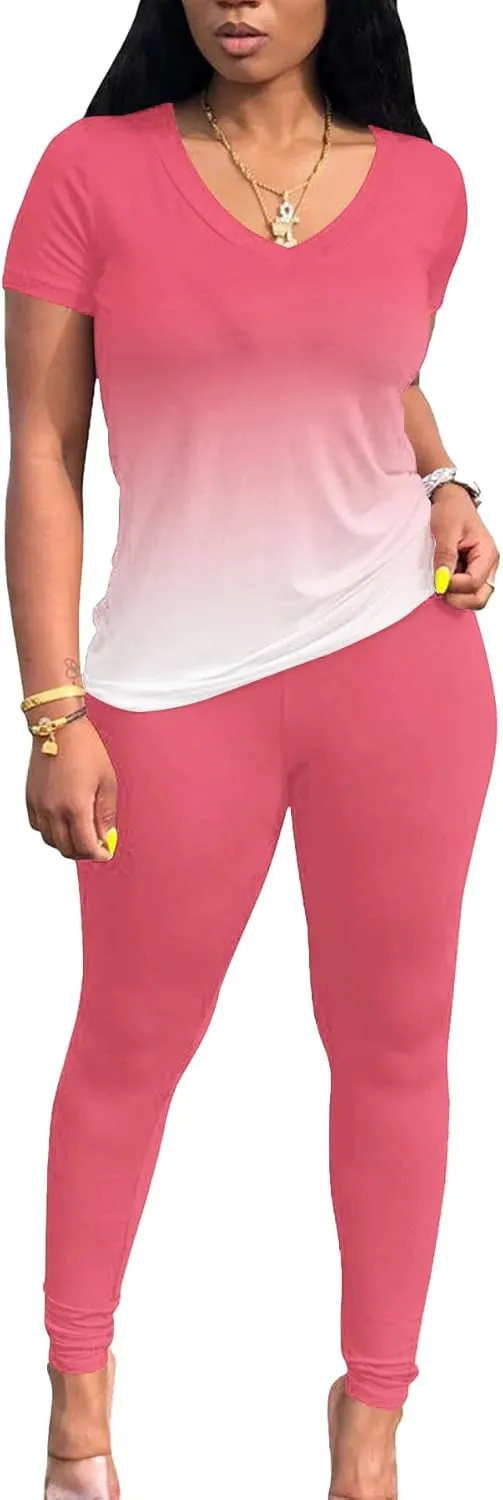 Lounge Sets for Women 2 Piece Summer Casual Jogger Workout Outfits Short Tops Long Pant Sweat suit leggings set