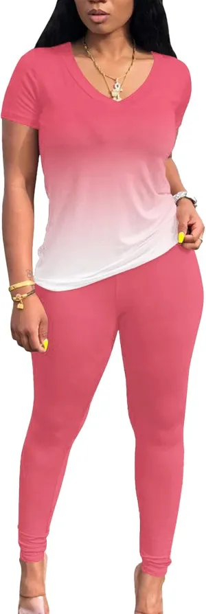 Lounge Sets for Women 2 Piece Summer Casual Jogger Workout Outfits Short Tops Long Pant Sweat suit leggings set