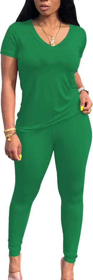 Lounge Sets for Women 2 Piece Summer Casual Jogger Workout Outfits Short Tops Long Pant Sweat suit leggings set