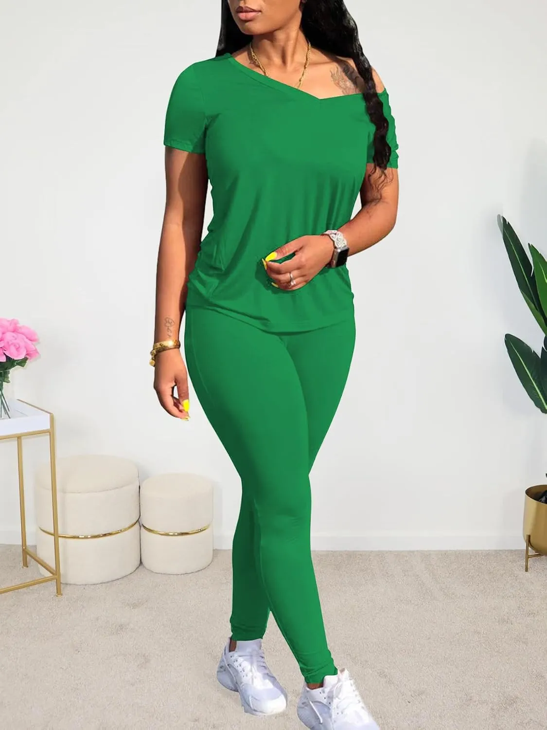 Lounge Sets for Women 2 Piece Summer Casual Jogger Workout Outfits Short Tops Long Pant Sweat suit leggings set