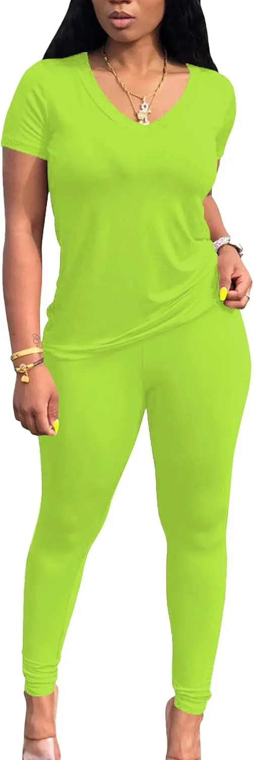 Lounge Sets for Women 2 Piece Summer Casual Jogger Workout Outfits Short Tops Long Pant Sweat suit leggings set