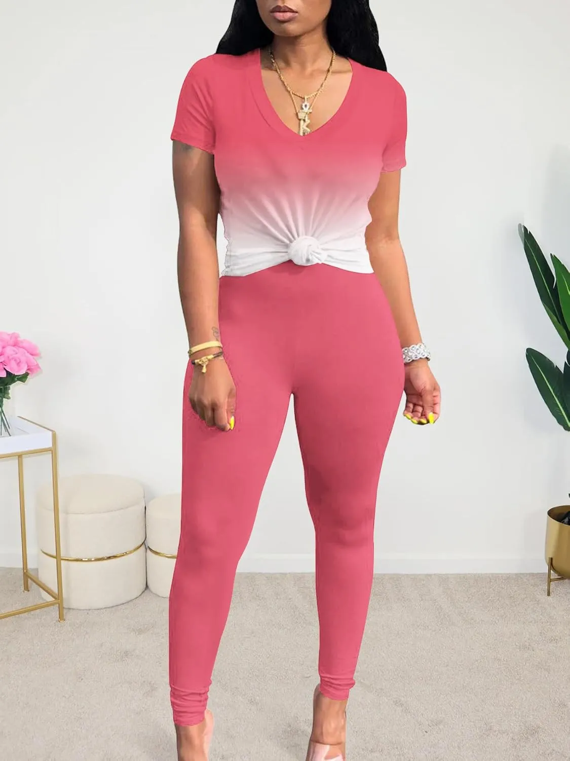 Lounge Sets for Women 2 Piece Summer Casual Jogger Workout Outfits Short Tops Long Pant Sweat suit leggings set
