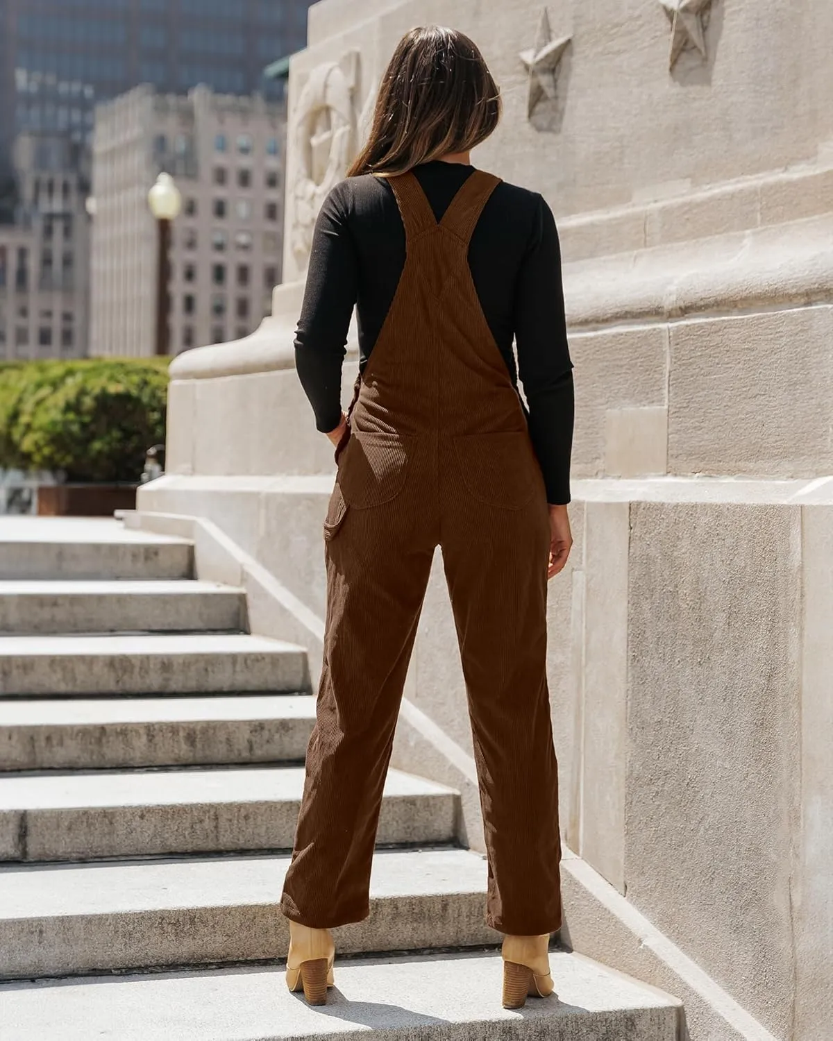 luvamia Corduroy Overalls for Women Bib Straight Leg Baggy Carpenter Adjustable Strap Fall Jumpsuit Overalls with Pocket