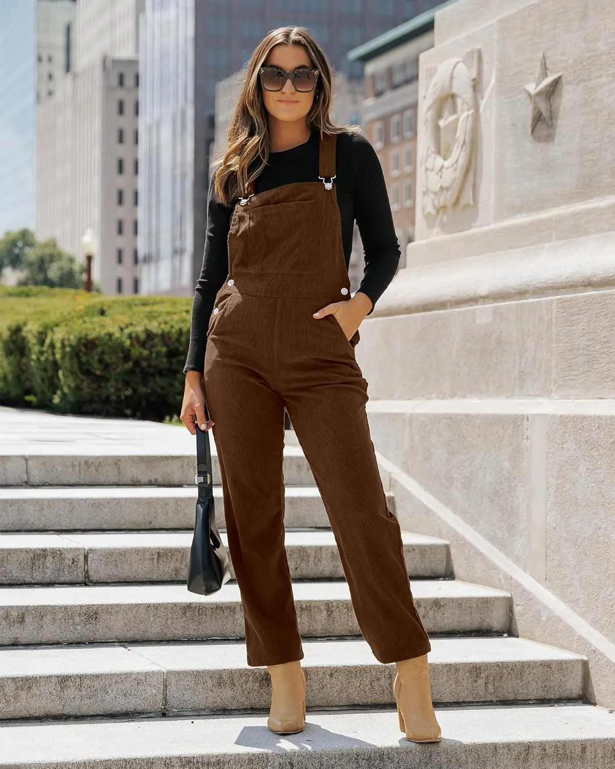 luvamia Corduroy Overalls for Women Bib Straight Leg Baggy Carpenter Adjustable Strap Fall Jumpsuit Overalls with Pocket