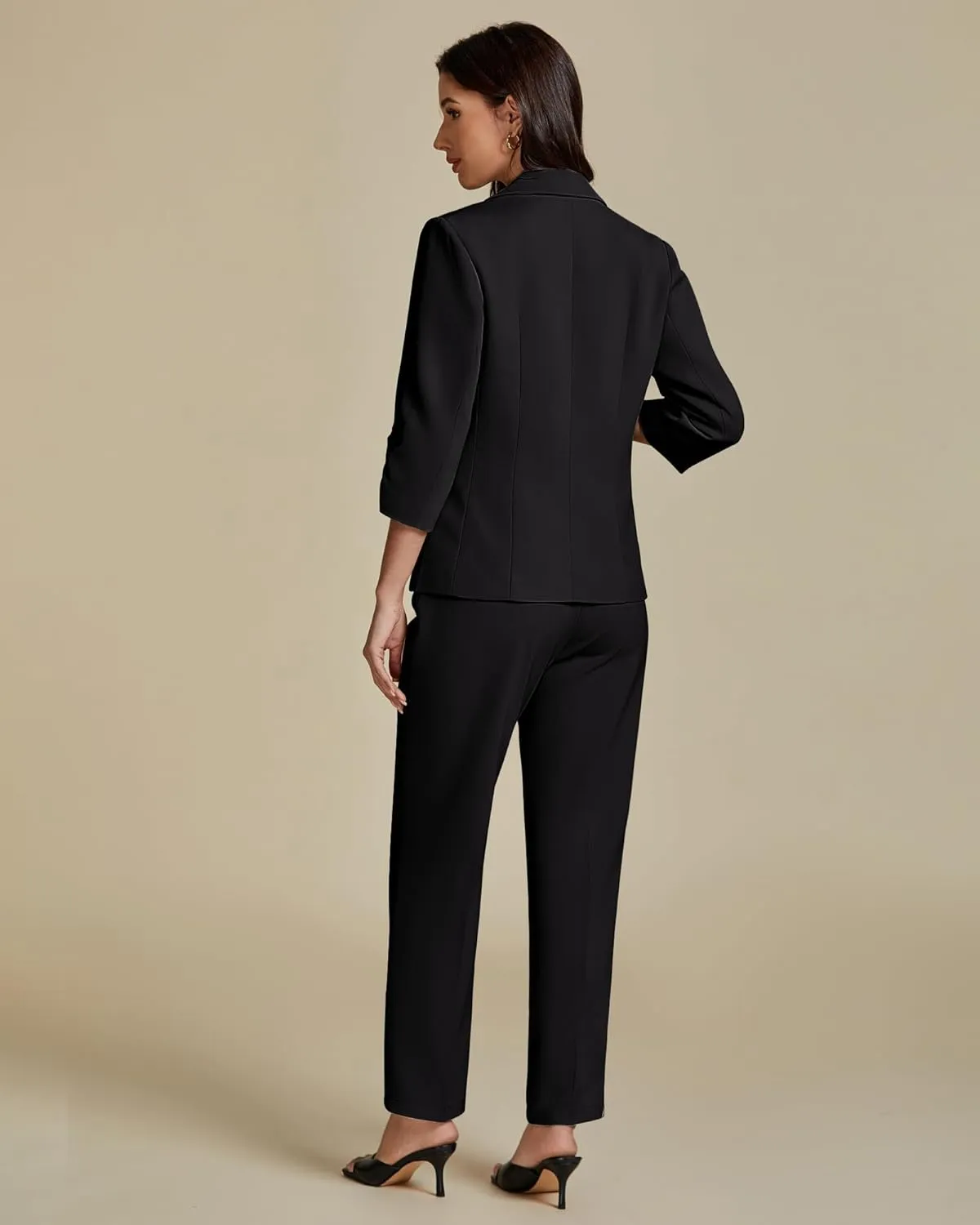 luvamia Pant Suits for Women Dressy 2 Piece Business Casual Outfits 3/4 Sleeve Blazer Straight Leg Pant Sets Office Work