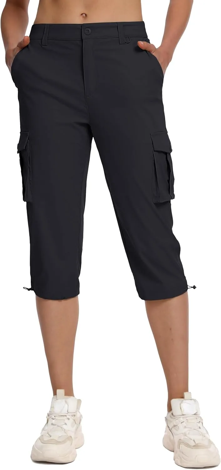 MAGCOMSEN Women's Cargo Capris Pants with 6 Pockets Lightweight Water Resistant Hiking Travel Pants Summer Casual