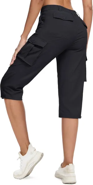 MAGCOMSEN Women's Cargo Capris Pants with 6 Pockets Lightweight Water Resistant Hiking Travel Pants Summer Casual