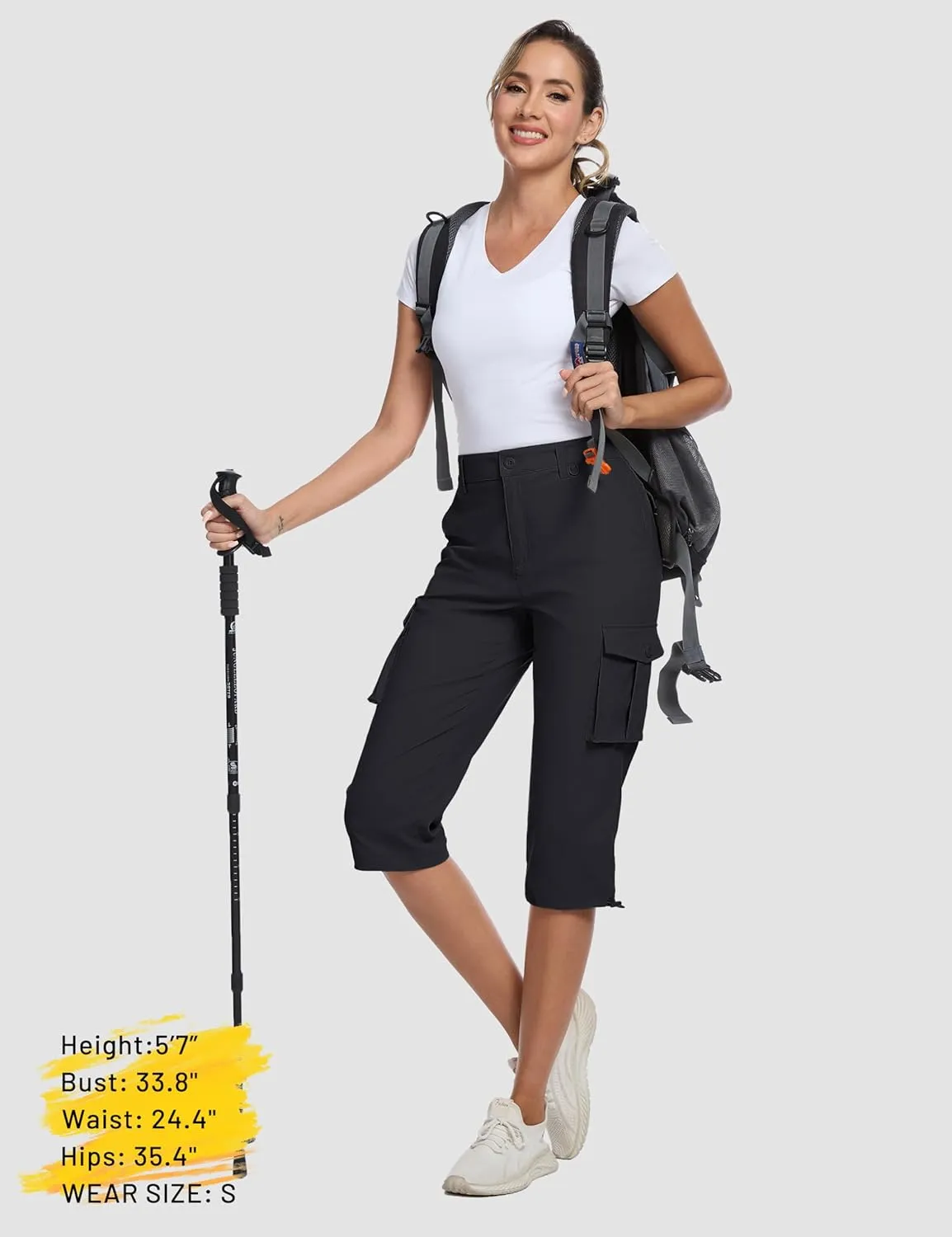 MAGCOMSEN Women's Cargo Capris Pants with 6 Pockets Lightweight Water Resistant Hiking Travel Pants Summer Casual