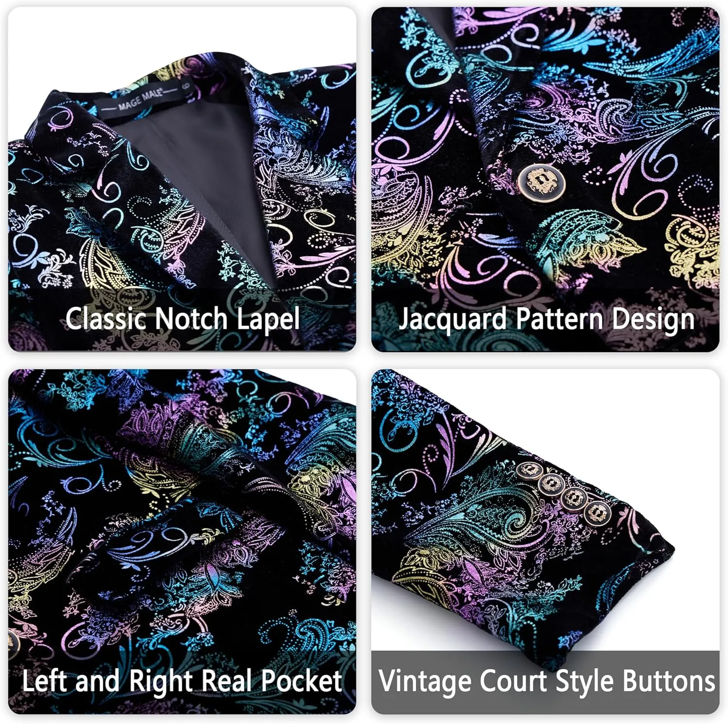 MAGE MALE Boys 3 Pieces Suit Colour Jacquard Slim Fit Jacket Pants Set for Wedding Prom Party Tuxedo with Kids Suspenders