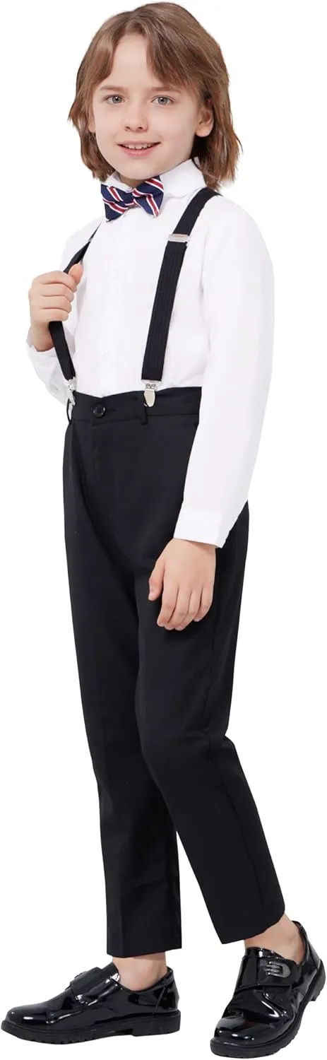 MAGE MALE Boys 3 Pieces Suit Colour Jacquard Slim Fit Jacket Pants Set for Wedding Prom Party Tuxedo with Kids Suspenders