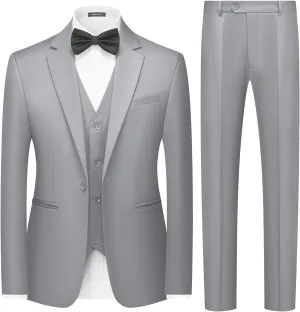 MAGE MALE Men's 3 Pieces Solid One Button Suit Elegant Slim Fit Single Breasted Party Tuxedo Blazer Vest Pants Set