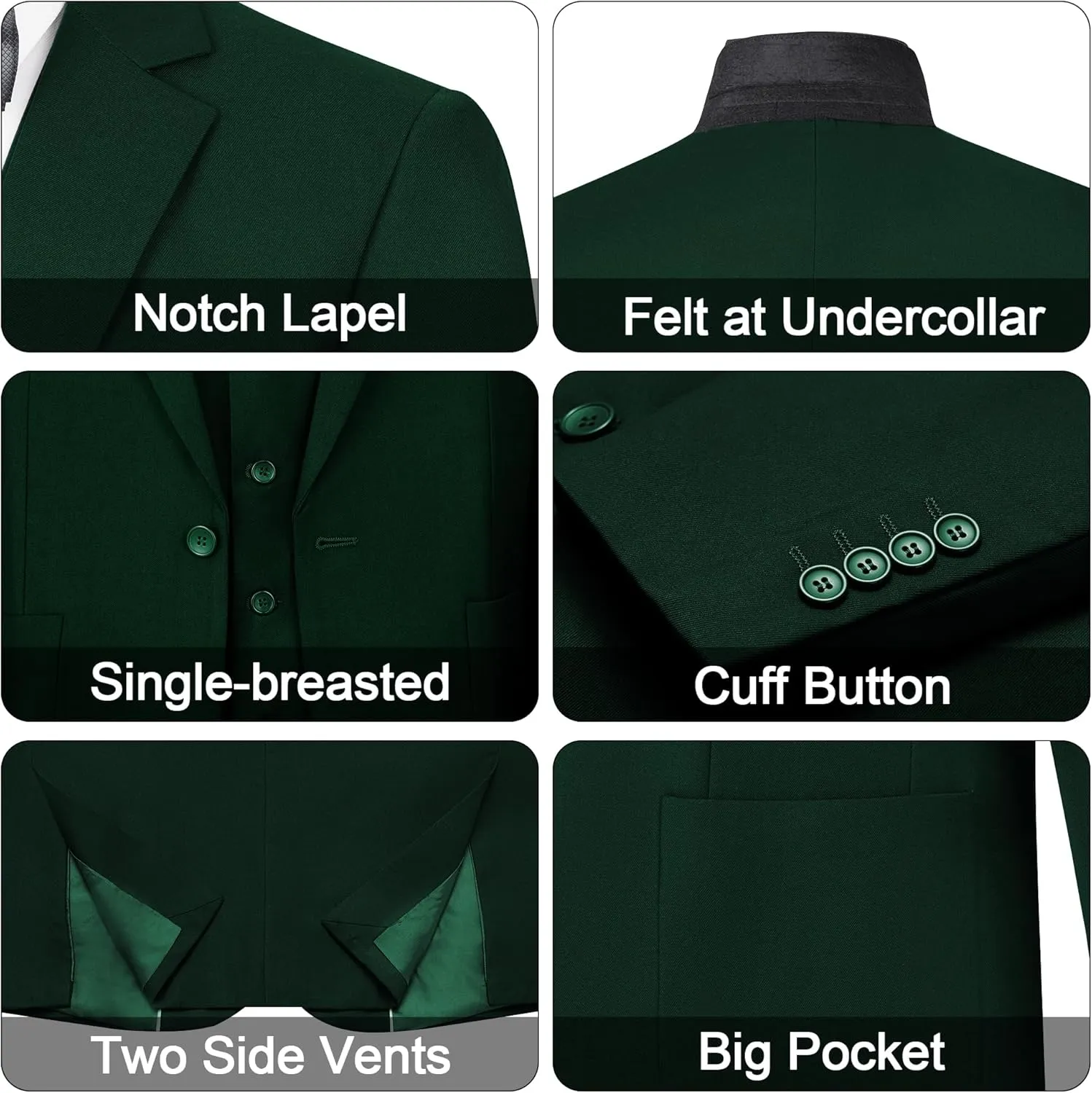 MAGE MALE Mens Tuxedo Suit Set 3 Piece Slim Fit Suits Wedding Prom Suits Patch Pockets Blazer Vest Pants Set with Bow Tie