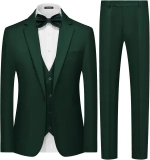 MAGE MALE Mens Tuxedo Suit Set 3 Piece Slim Fit Suits Wedding Prom Suits Patch Pockets Blazer Vest Pants Set with Bow Tie