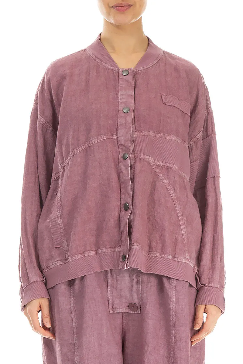 Mauve Taupe Off-Dye Linen Bomber Jacket