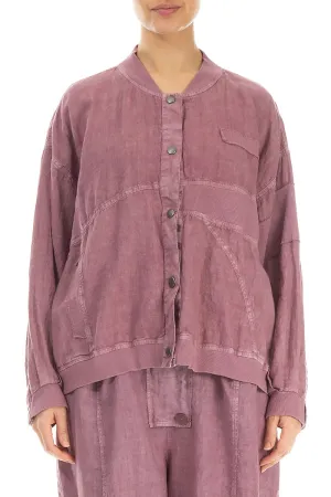 Mauve Taupe Off-Dye Linen Bomber Jacket