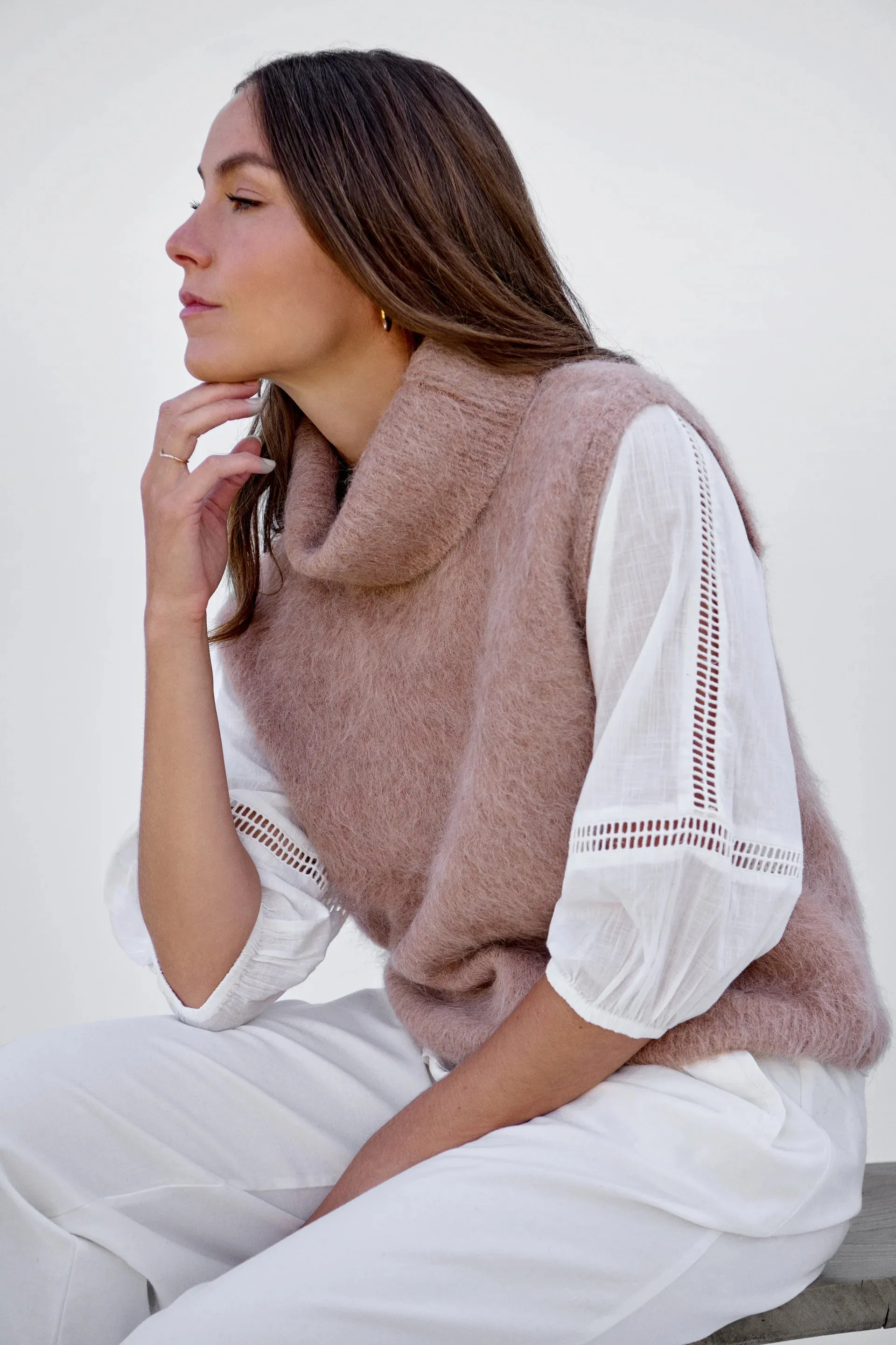 MAXTED - Brushed Sleeveless Roll Neck - Oat