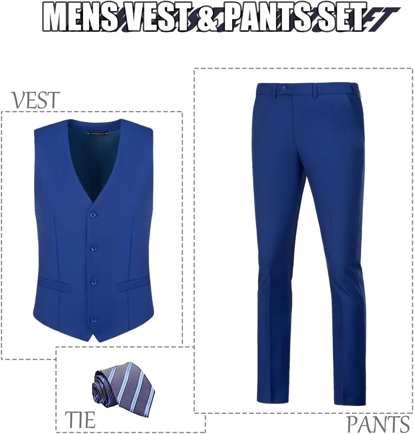 Men's 2 Piece Vest Pants Set Slim Fit Wedding Suit for Men with Tie Tuxedo Set for Business Christmas