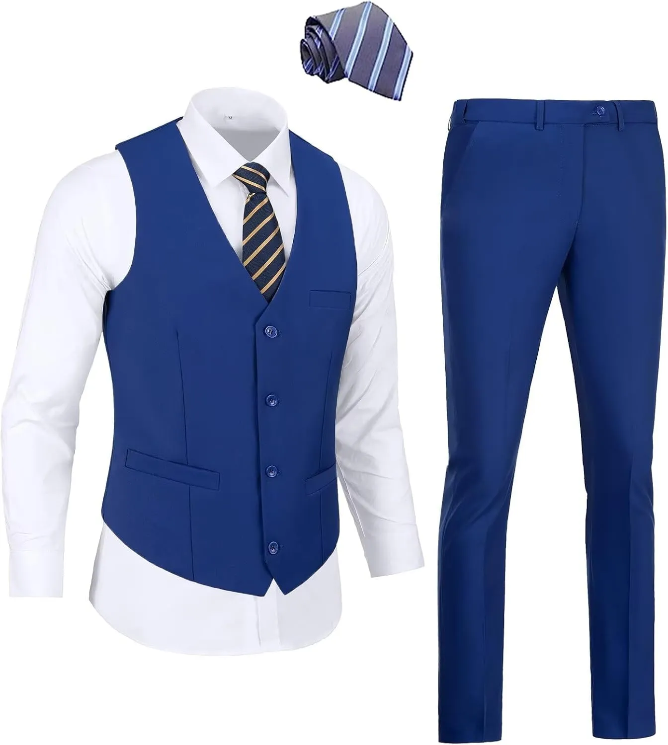 Men's 2 Piece Vest Pants Set Slim Fit Wedding Suit for Men with Tie Tuxedo Set for Business Christmas