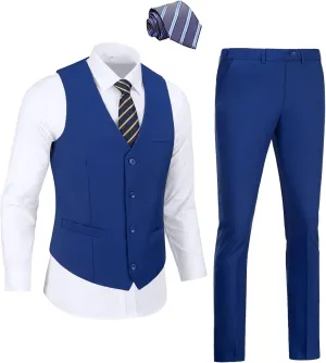 Men's 2 Piece Vest Pants Set Slim Fit Wedding Suit for Men with Tie Tuxedo Set for Business Christmas