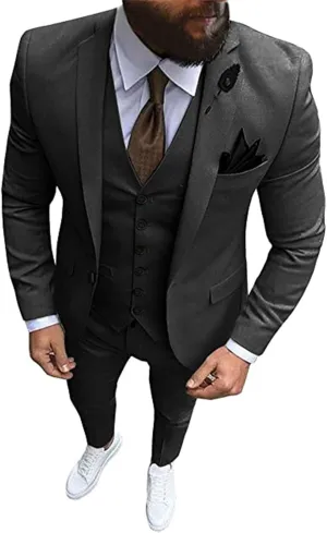 Men's 3 Piece Regualr Fit One Button Formal Business Men Suit Groomsman Tuxedos for Wedding(Blazer Vest Pant)