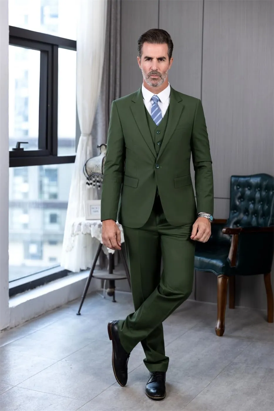 Men's 3 Piece Regualr Fit One Button Formal Business Men Suit Groomsman Tuxedos for Wedding(Blazer Vest Pant)