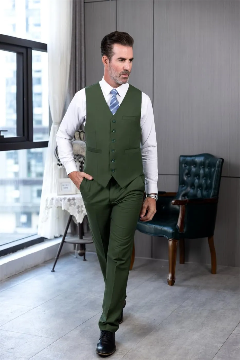 Men's 3 Piece Regualr Fit One Button Formal Business Men Suit Groomsman Tuxedos for Wedding(Blazer Vest Pant)