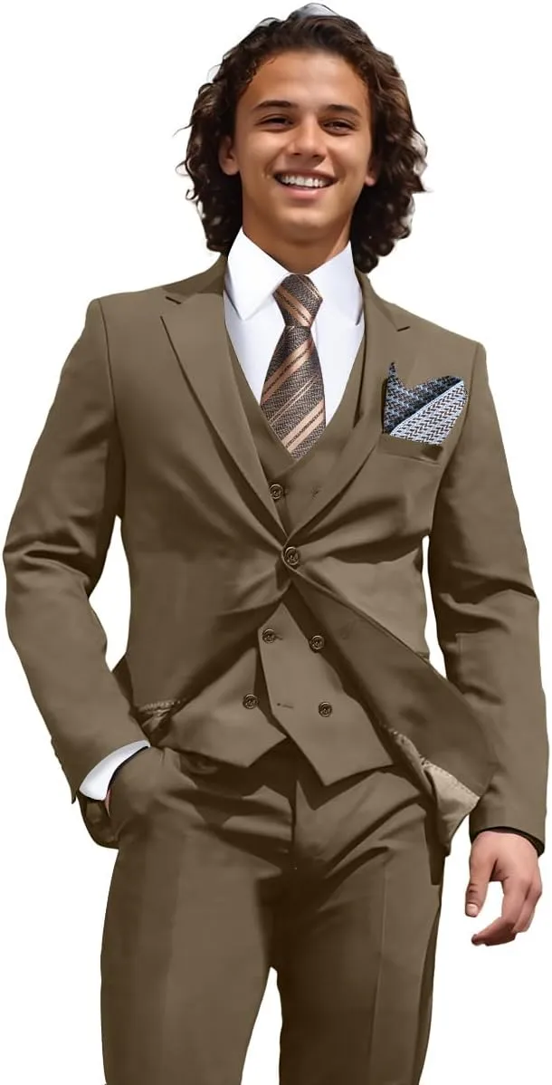 Mens 3 Piece Slim Fit Suit Set, Double Breasted Blazer Vest Pants Business Tuxedo Dress