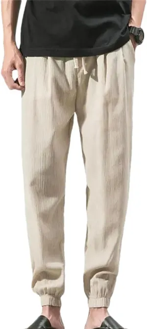 Mens Cotton Linen Casual Harem Pants Men Joggers Men Summer Trousers Chinese Style Baggy Pants