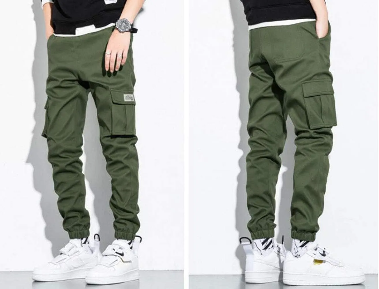 Men's Elastic Waist Multi-Pockets Cargo Jogger Pants Slim Fit Chino Trousers