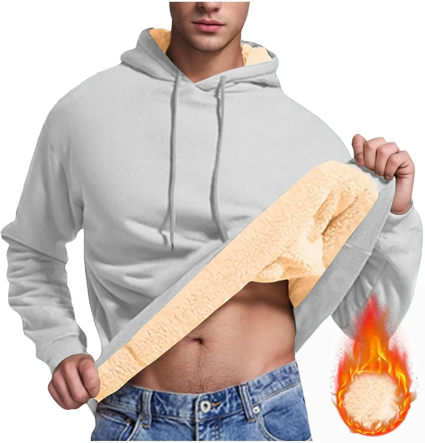 Mens Fleece Pullover Fleece Lined Heavy Weight Hoodie Heavy Duty Winter Hooded Sweatshirt Thermal Warm Sweatshirts