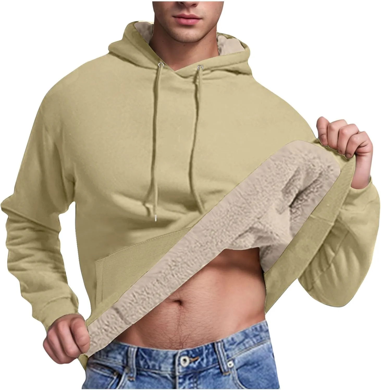 Mens Hoodies Heavyweight Fleece Lined Hoodie Warm Winter Pullover Thermal Hooded Sweatshirt with Kangaroo Pocket