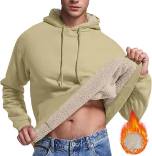 Mens Hoodies Heavyweight Fleece Lined Hoodie Warm Winter Pullover Thermal Hooded Sweatshirt with Kangaroo Pocket