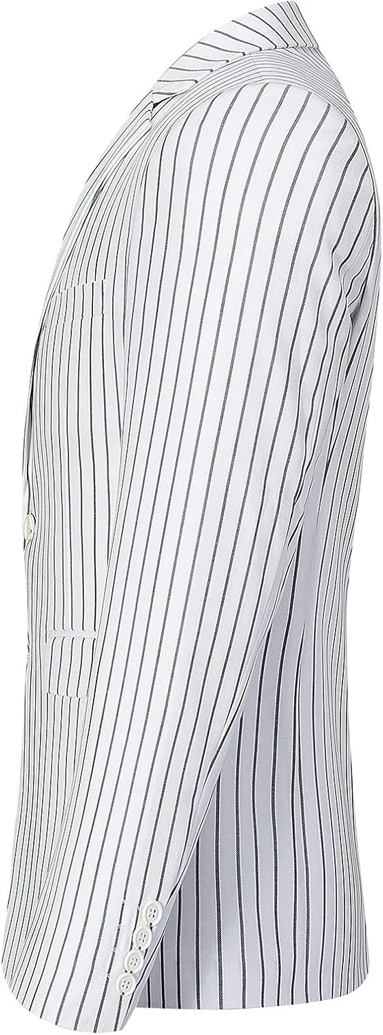 Mens Slim Fit Casual Blazer Two Button Striped Suit Jacket