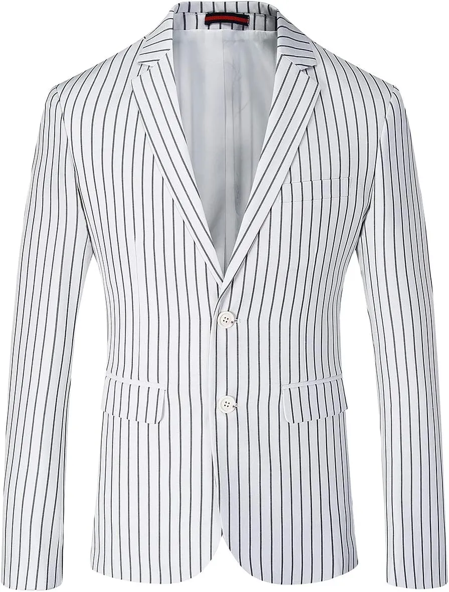 Mens Slim Fit Casual Blazer Two Button Striped Suit Jacket