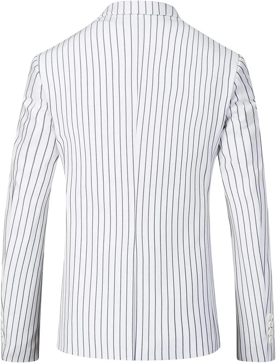Mens Slim Fit Casual Blazer Two Button Striped Suit Jacket