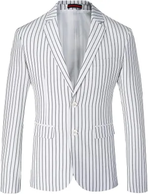 Mens Slim Fit Casual Blazer Two Button Striped Suit Jacket