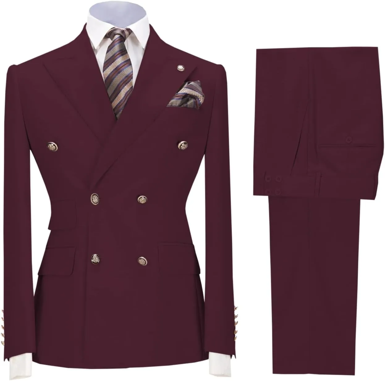 Mens Suit 2 Piece Double Breasted Peak Lapel Suit Men Slim Fit Suit Blazer Pants Wedding Prom Suit for Men