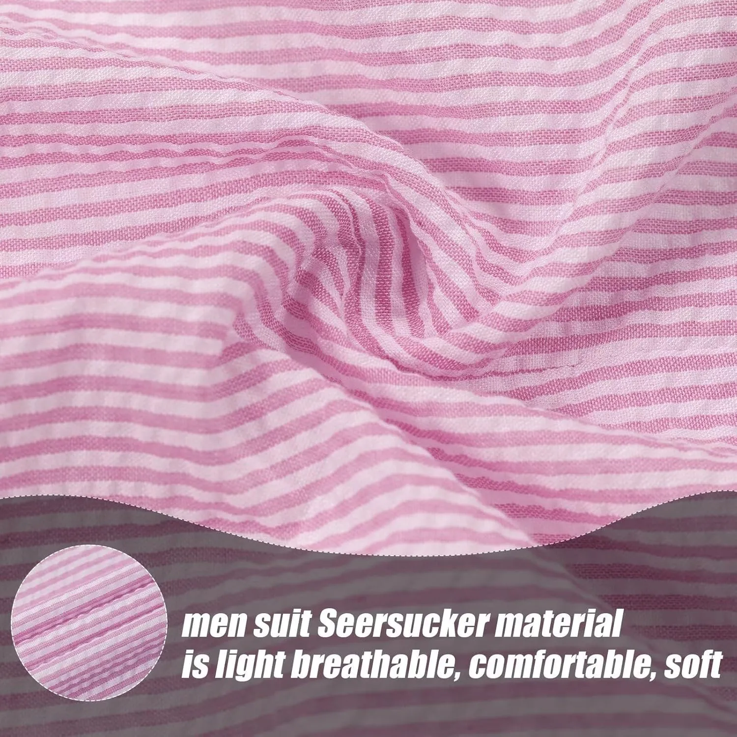 Mens Suit Summer Seersucker 2 Piece Double Breasted Buckle Striped Tuxedos for Men Wedding Suits Cotton Beach Party