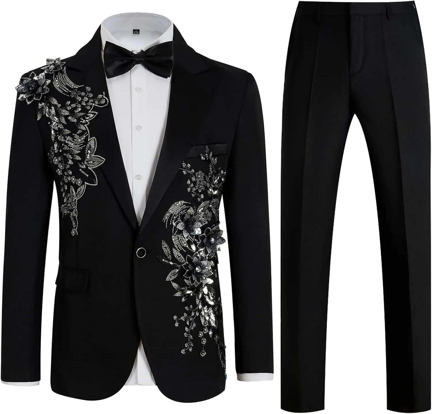 Mens Suits Slim Fit 2 Piece Formal Tuxedo Suits Blazer Pants with Bow Tie for Wedding Prom