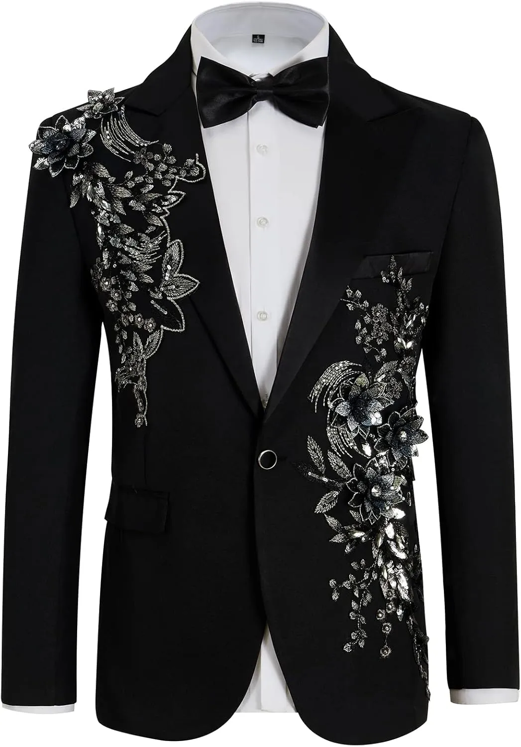 Mens Suits Slim Fit 2 Piece Formal Tuxedo Suits Blazer Pants with Bow Tie for Wedding Prom
