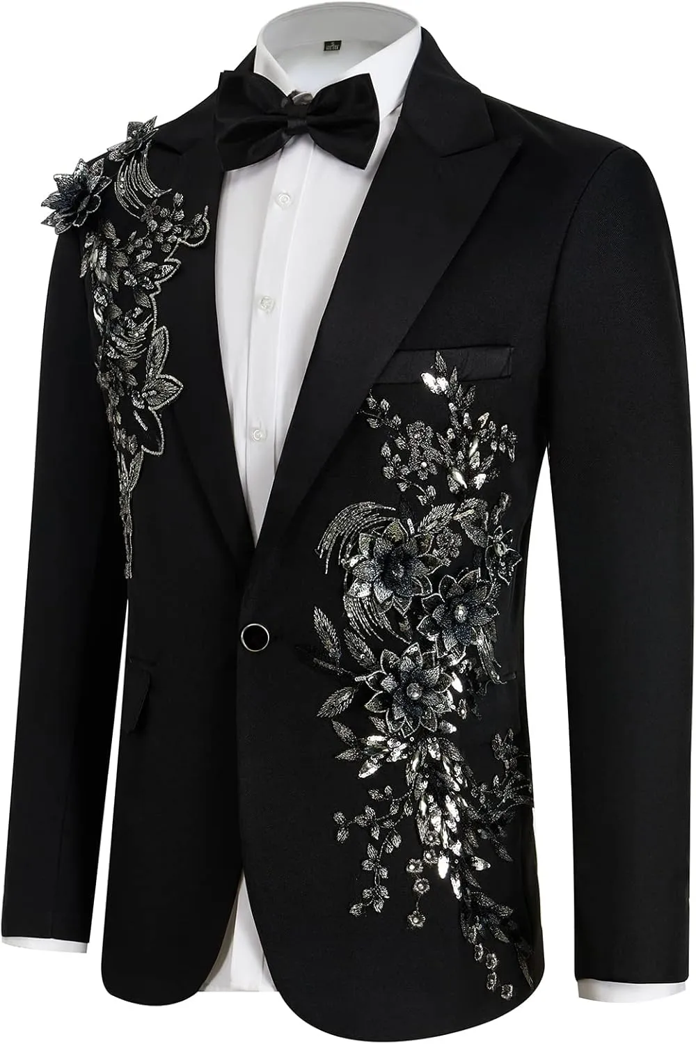 Mens Suits Slim Fit 2 Piece Formal Tuxedo Suits Blazer Pants with Bow Tie for Wedding Prom